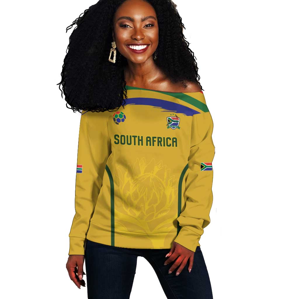 Custom South Africa Football Off Shoulder Sweater Road To Champions Dream - Wonder Print Shop