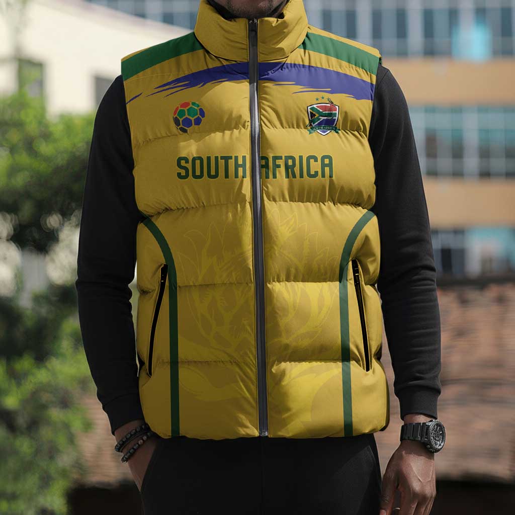 Custom South Africa Football Sleeveless Puffer Jacket Road To Champions Dream - Wonder Print Shop