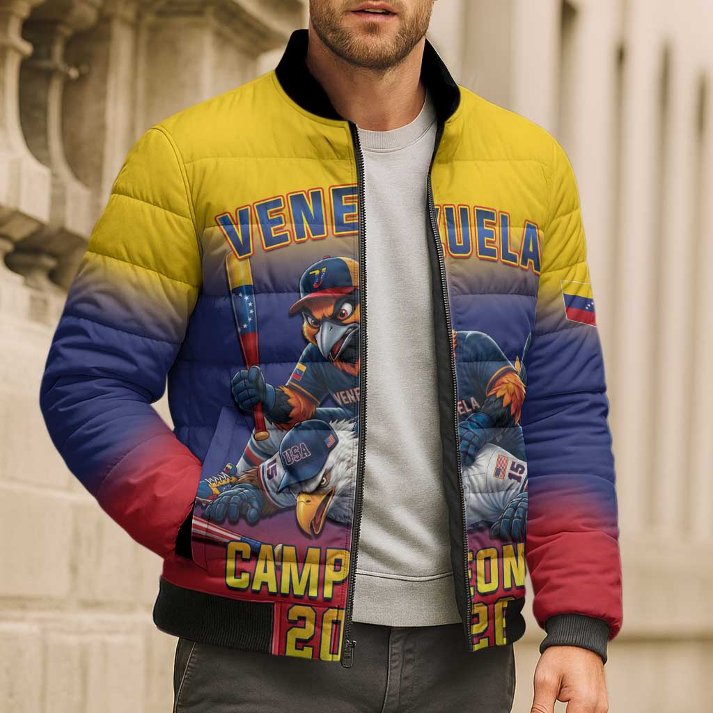 Custom Venezuela Baseball Campeones 2026 Bomber Puffer Jacket Turpial Mascot Champion Pride
