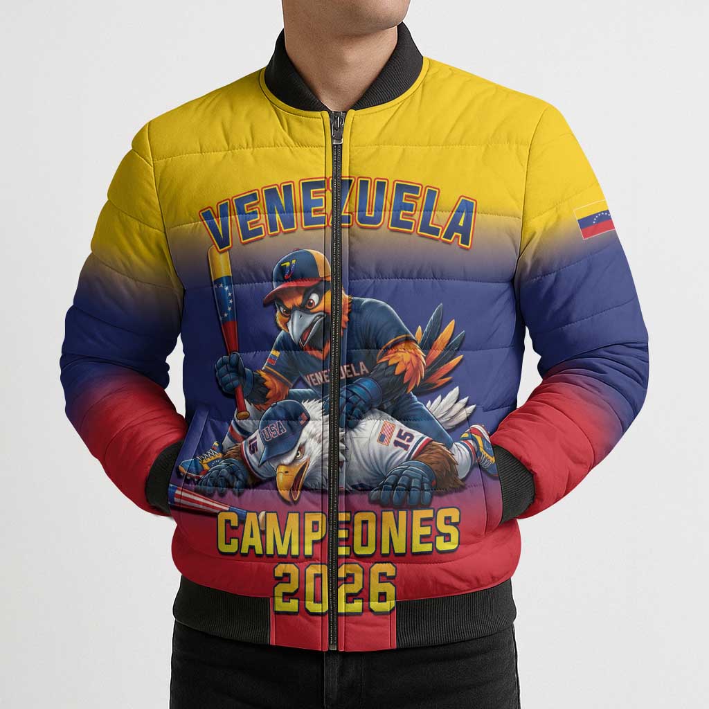 Custom Venezuela Baseball Campeones 2026 Bomber Puffer Jacket Turpial Mascot Champion Pride