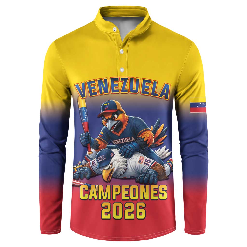 Custom Venezuela Baseball Campeones 2026 Button Sweatshirt Turpial Mascot Champion Pride