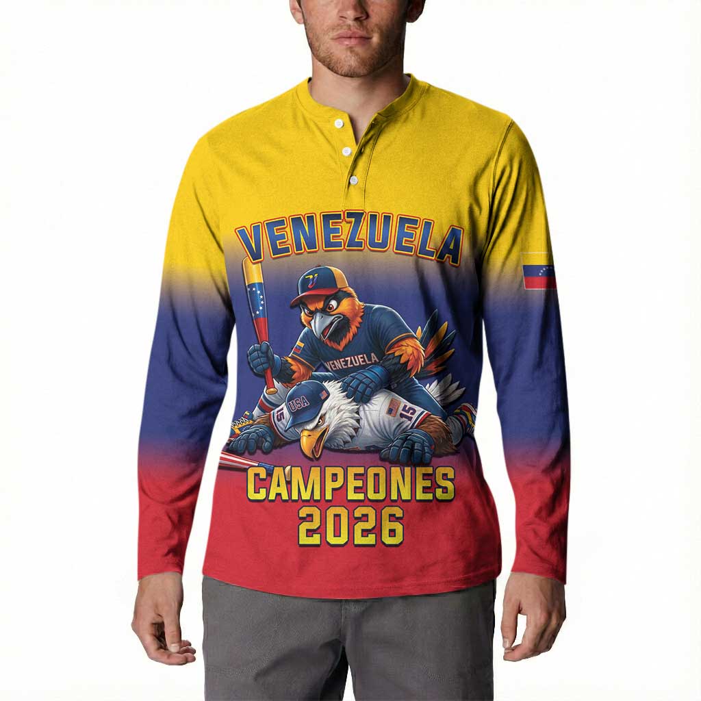 Custom Venezuela Baseball Campeones 2026 Button Sweatshirt Turpial Mascot Champion Pride