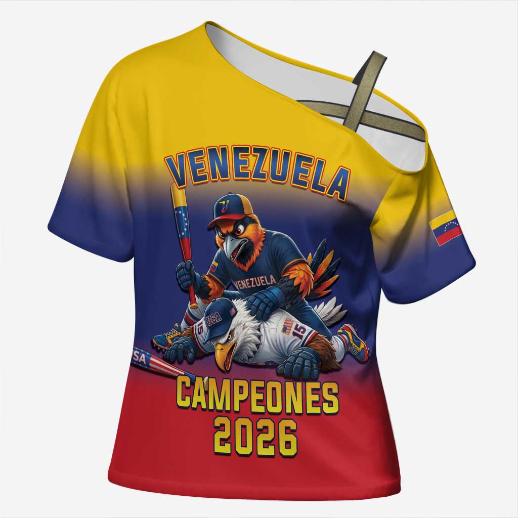 Custom Venezuela Baseball Campeones 2026 Cross Shoulder Shirt Turpial Mascot Champion Pride