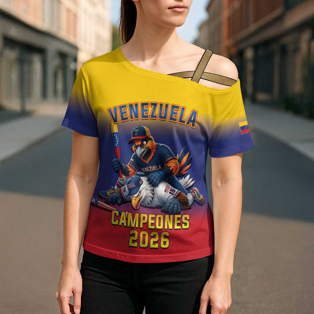 Custom Venezuela Baseball Campeones 2026 Cross Shoulder Shirt Turpial Mascot Champion Pride