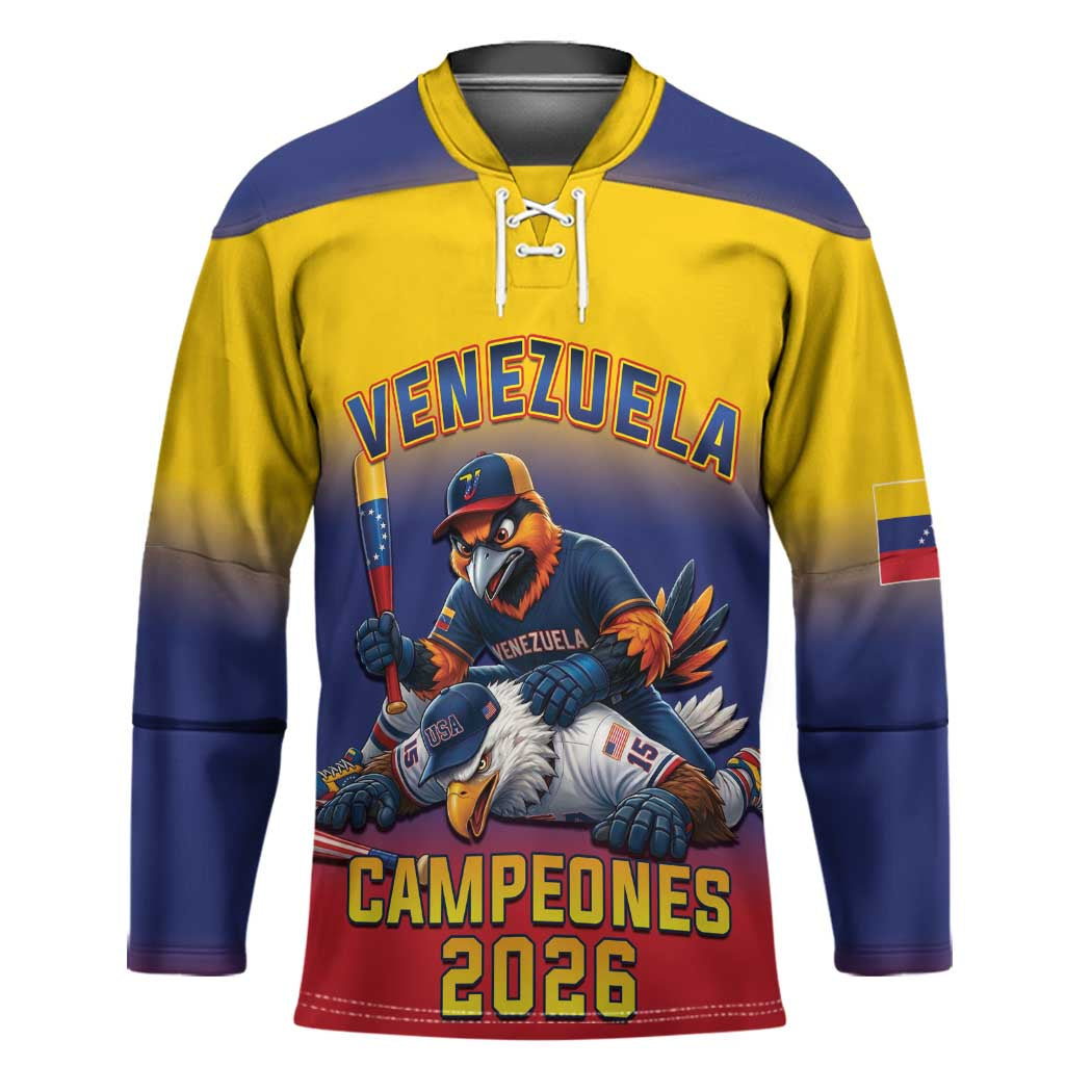 Custom Venezuela Baseball Campeones 2026 Hockey Jersey Turpial Mascot Champion Pride