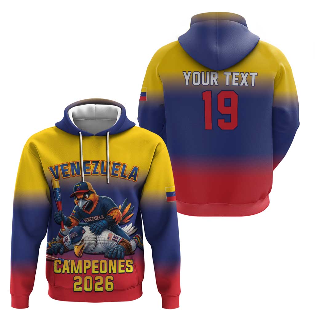 Custom Venezuela Baseball Campeones 2026 Hoodie Turpial Mascot Champion Pride