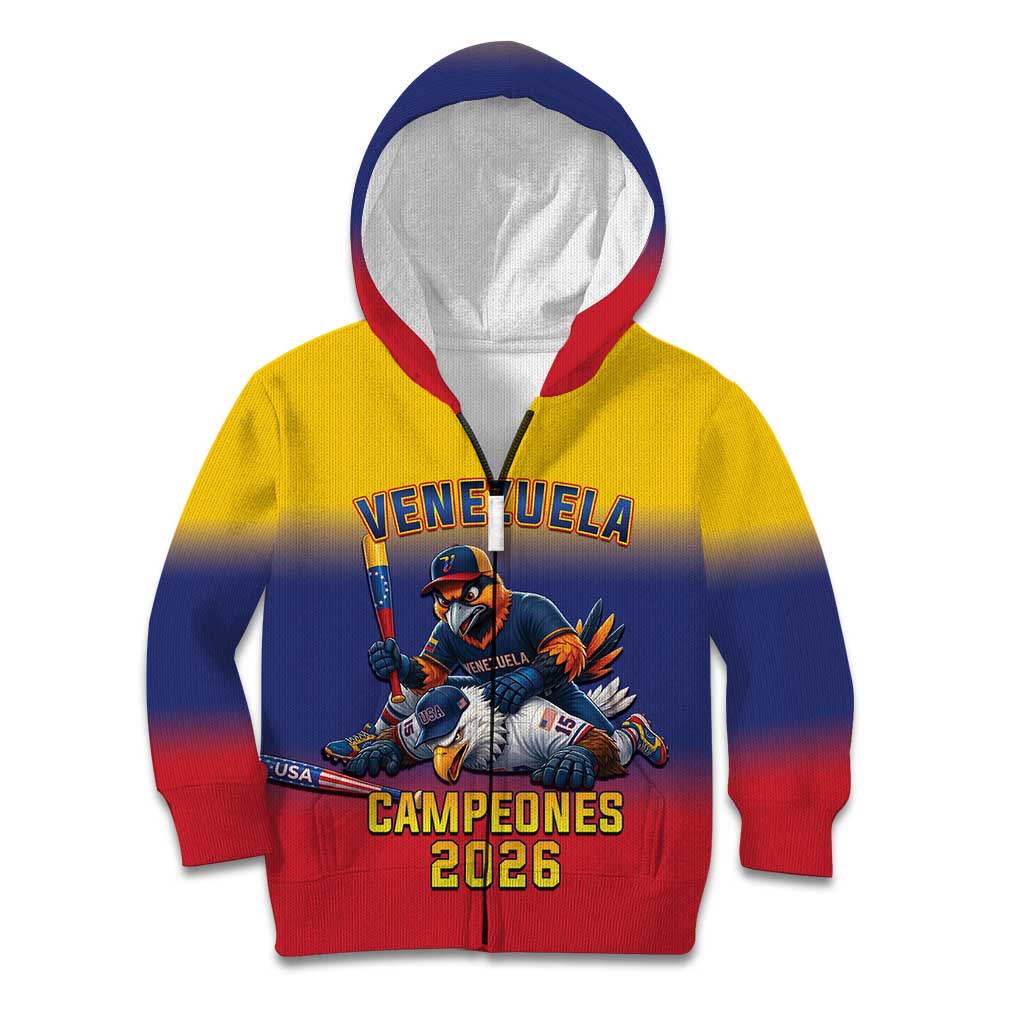 Custom Venezuela Baseball Campeones 2026 Kid Hoodie Turpial Mascot Champion Pride
