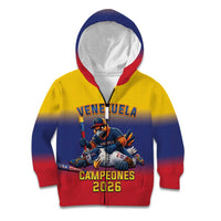 Custom Venezuela Baseball Campeones 2026 Kid Hoodie Turpial Mascot Champion Pride