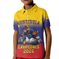 Custom Venezuela Baseball Campeones 2026 Kid Polo Shirt Turpial Mascot Champion Pride