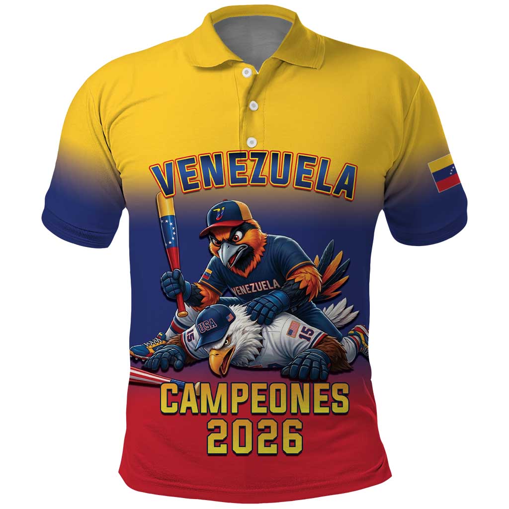 Custom Venezuela Baseball Campeones 2026 Polo Shirt Turpial Mascot Champion Pride