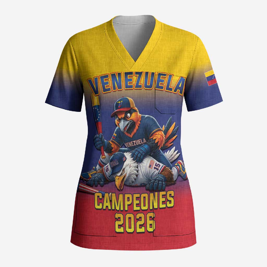 Custom Venezuela Baseball Campeones 2026 Scrub Top Turpial Mascot Champion Pride