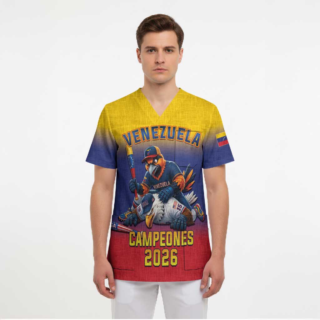 Custom Venezuela Baseball Campeones 2026 Scrub Top Turpial Mascot Champion Pride