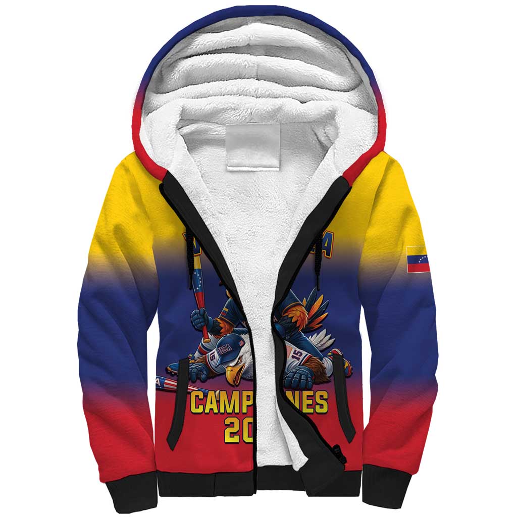 Custom Venezuela Baseball Campeones 2026 Sherpa Hoodie Turpial Mascot Champion Pride