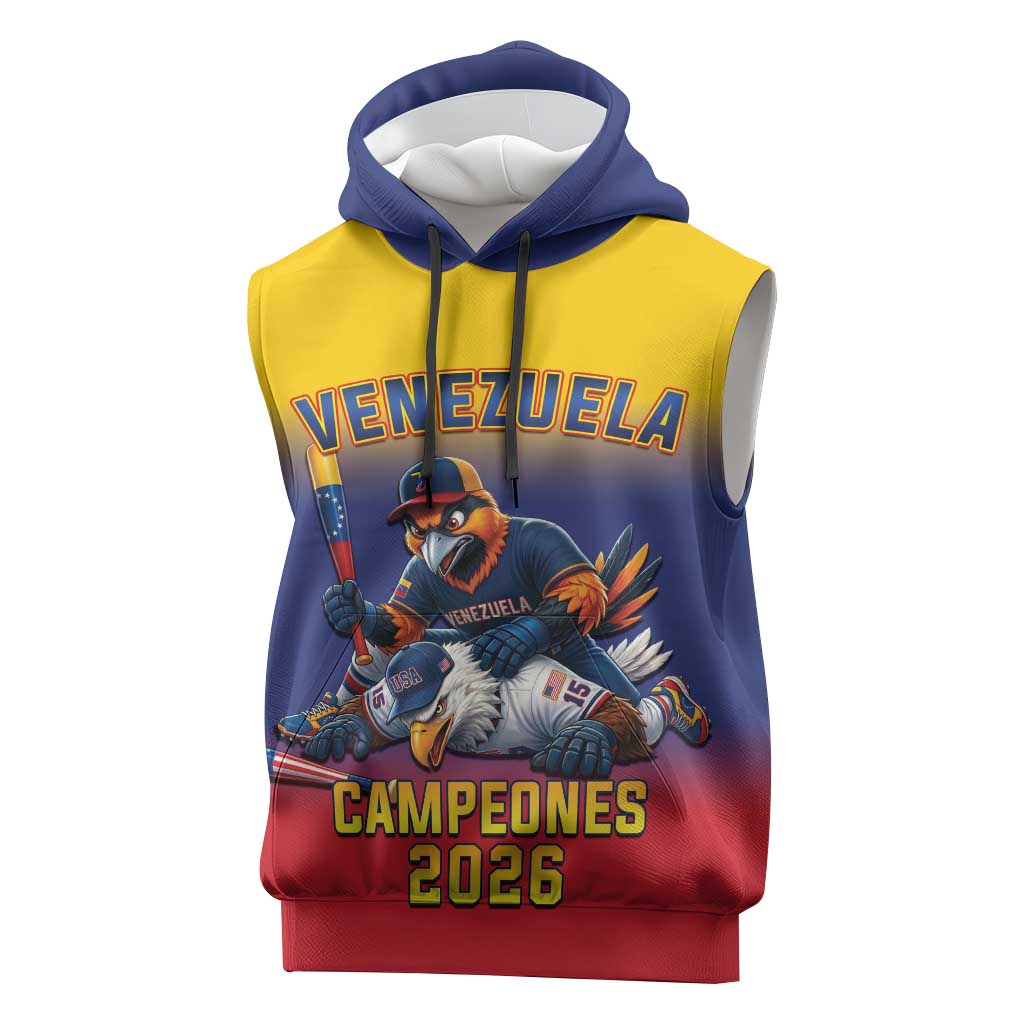 Custom Venezuela Baseball Campeones 2026 Sleeveless Hoodie Turpial Mascot Champion Pride