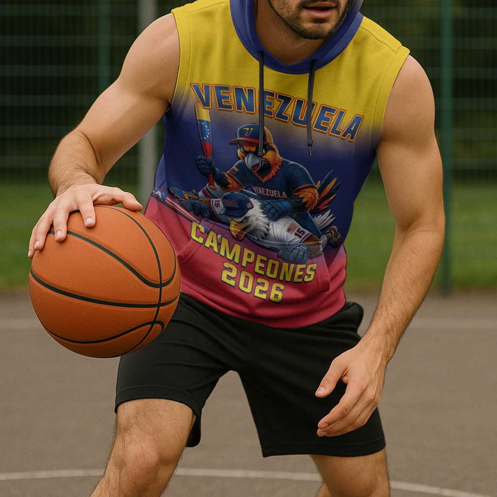 Custom Venezuela Baseball Campeones 2026 Sleeveless Hoodie Turpial Mascot Champion Pride