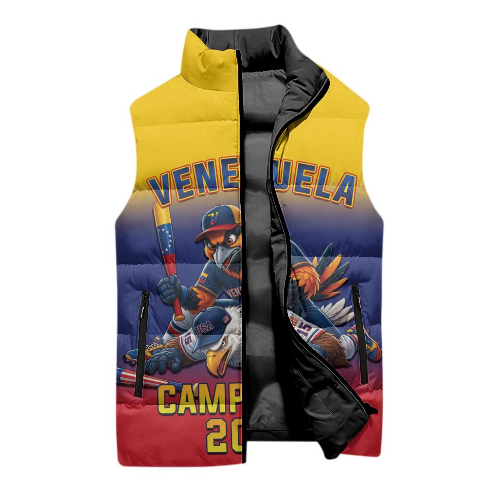Custom Venezuela Baseball Campeones 2026 Sleeveless Puffer Jacket Turpial Mascot Champion Pride