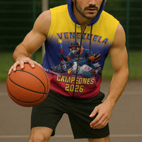 Custom Venezuela Baseball Campeones 2026 Sleeveless Zip Hoodie Turpial Mascot Champion Pride