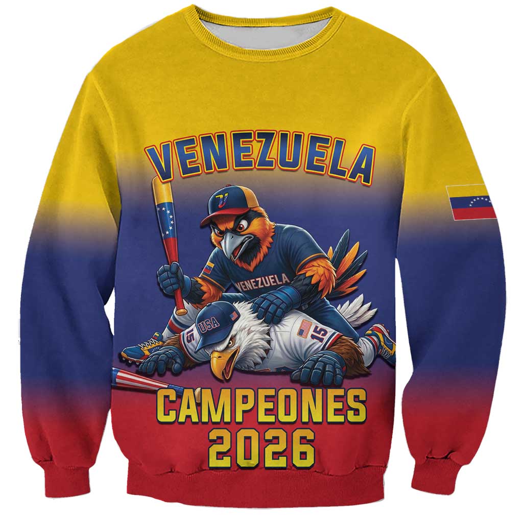 Custom Venezuela Baseball Campeones 2026 Sweatshirt Turpial Mascot Champion Pride