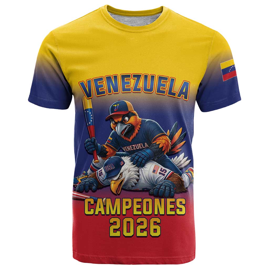 Custom Venezuela Baseball Campeones 2026 T Shirt Turpial Mascot Champion Pride