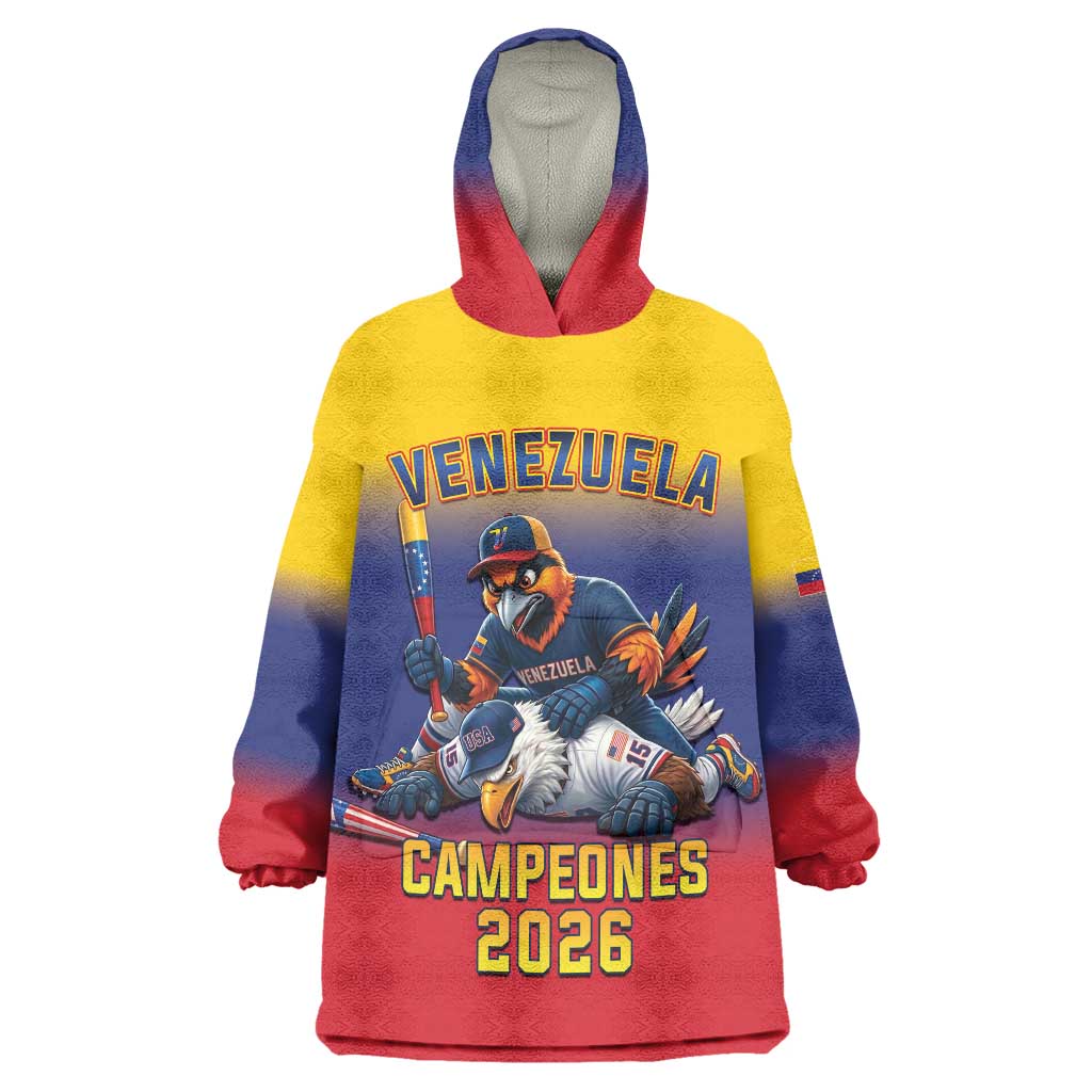 Custom Venezuela Baseball Campeones 2026 Wearable Blanket Hoodie Turpial Mascot Champion Pride