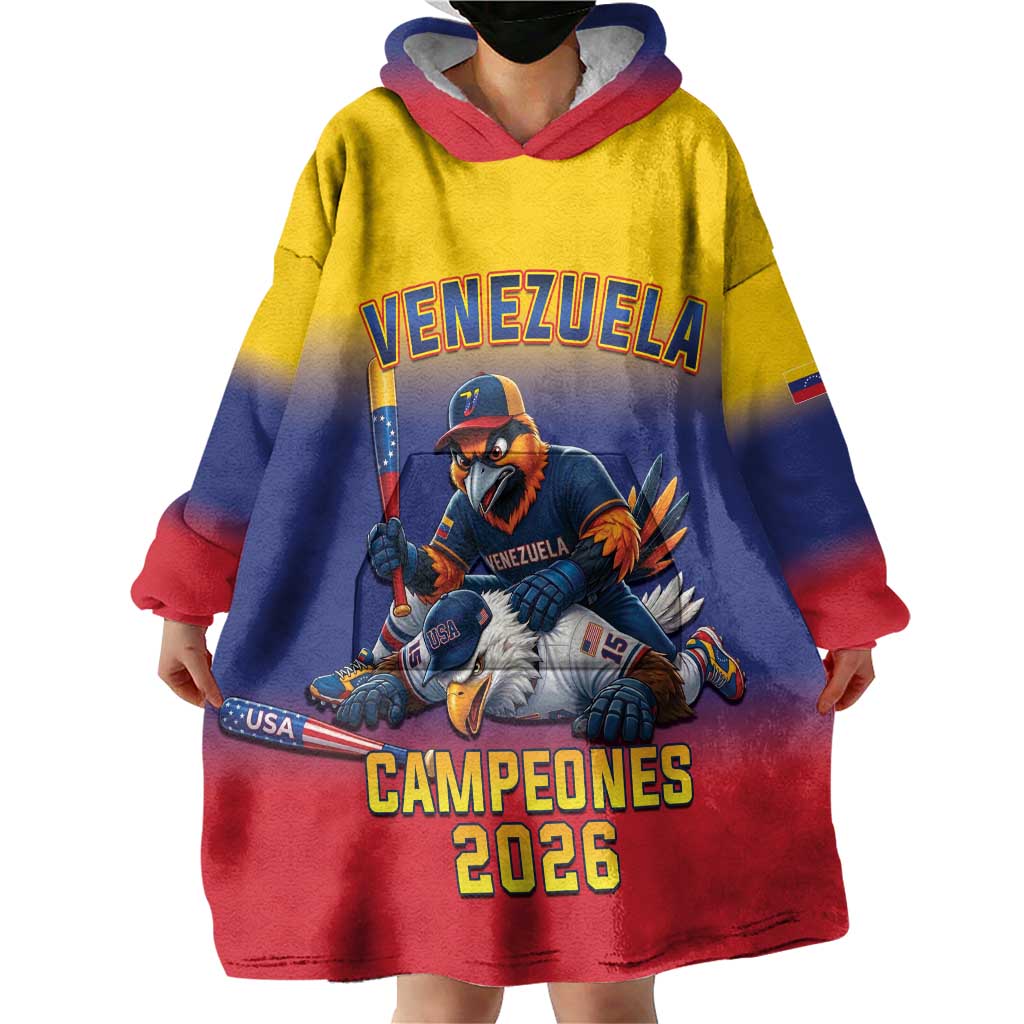 Custom Venezuela Baseball Campeones 2026 Wearable Blanket Hoodie Turpial Mascot Champion Pride