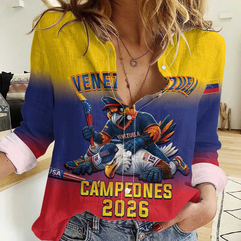 Custom Venezuela Baseball Campeones 2026 Women Casual Shirt Turpial Mascot Champion Pride