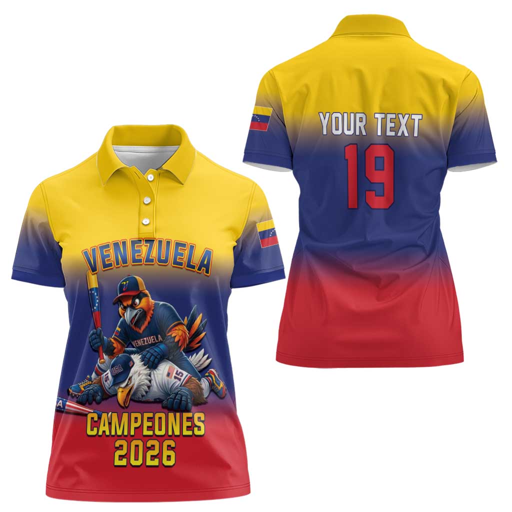 Custom Venezuela Baseball Campeones 2026 Women Polo Shirt Turpial Mascot Champion Pride