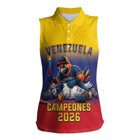 Custom Venezuela Baseball Campeones 2026 Women Sleeveless Polo Shirt Turpial Mascot Champion Pride