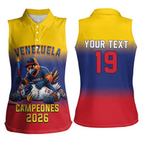 Custom Venezuela Baseball Campeones 2026 Women Sleeveless Polo Shirt Turpial Mascot Champion Pride