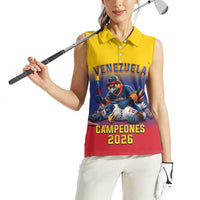 Custom Venezuela Baseball Campeones 2026 Women Sleeveless Polo Shirt Turpial Mascot Champion Pride