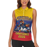Custom Venezuela Baseball Campeones 2026 Women Sleeveless Polo Shirt Turpial Mascot Champion Pride