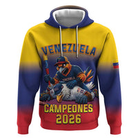 Custom Venezuela Baseball Campeones 2026 Zip Hoodie Turpial Mascot Champion Pride