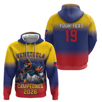 Custom Venezuela Baseball Campeones 2026 Zip Hoodie Turpial Mascot Champion Pride