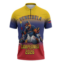 Custom Venezuela Baseball Campeones 2026 Zipper Polo Shirt Turpial Mascot Champion Pride