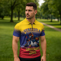 Custom Venezuela Baseball Campeones 2026 Zipper Polo Shirt Turpial Mascot Champion Pride