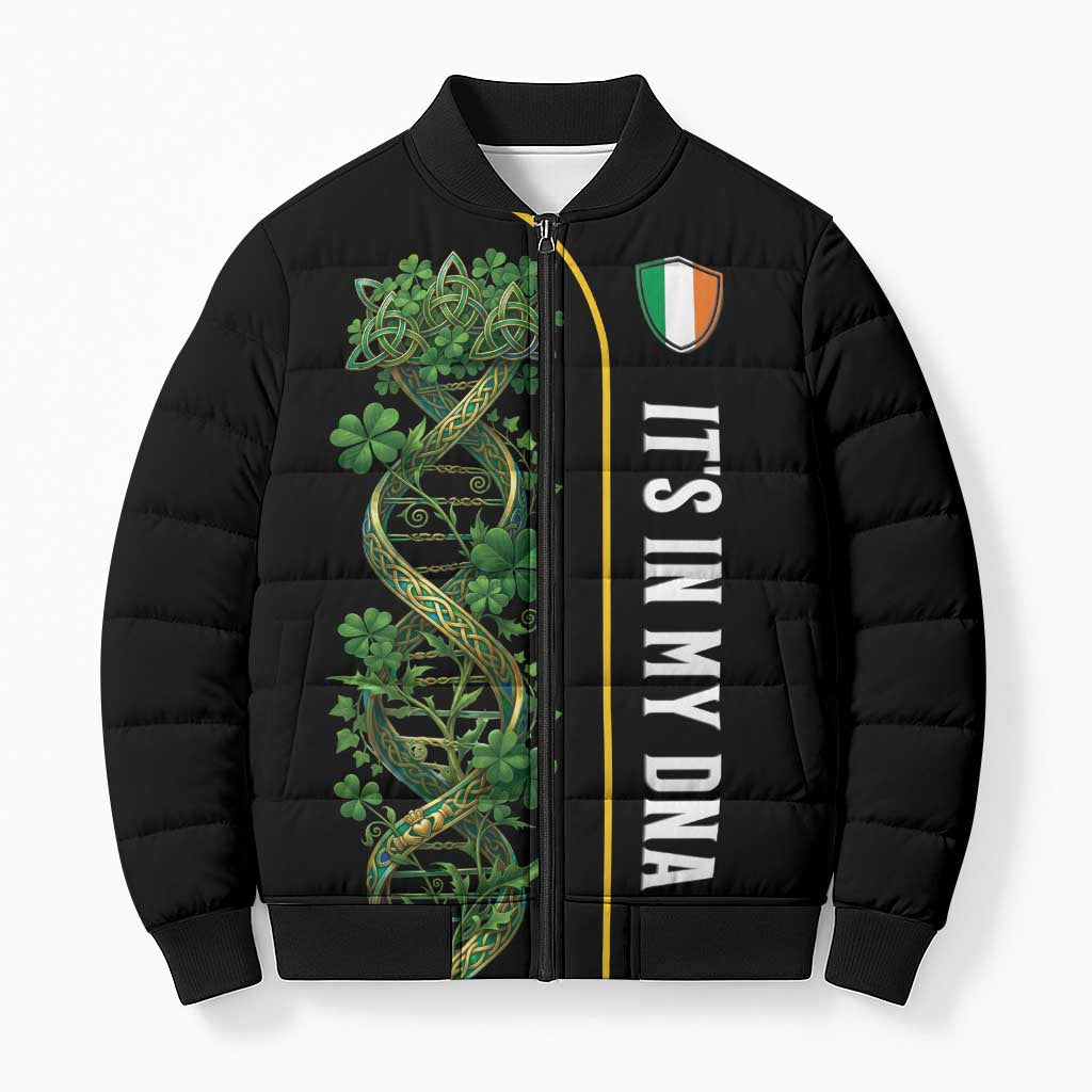 Personalized Irish Shamrock DNA Bomber Puffer Jacket It's In My DNA Pride Art