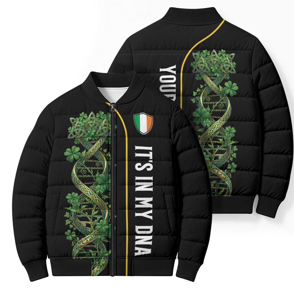 Personalized Irish Shamrock DNA Bomber Puffer Jacket It's In My DNA Pride Art