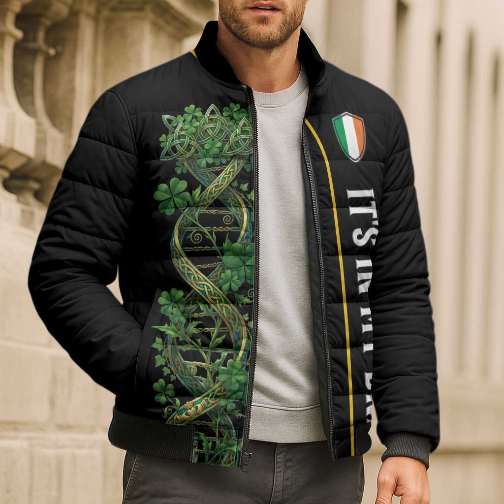 Personalized Irish Shamrock DNA Bomber Puffer Jacket It's In My DNA Pride Art
