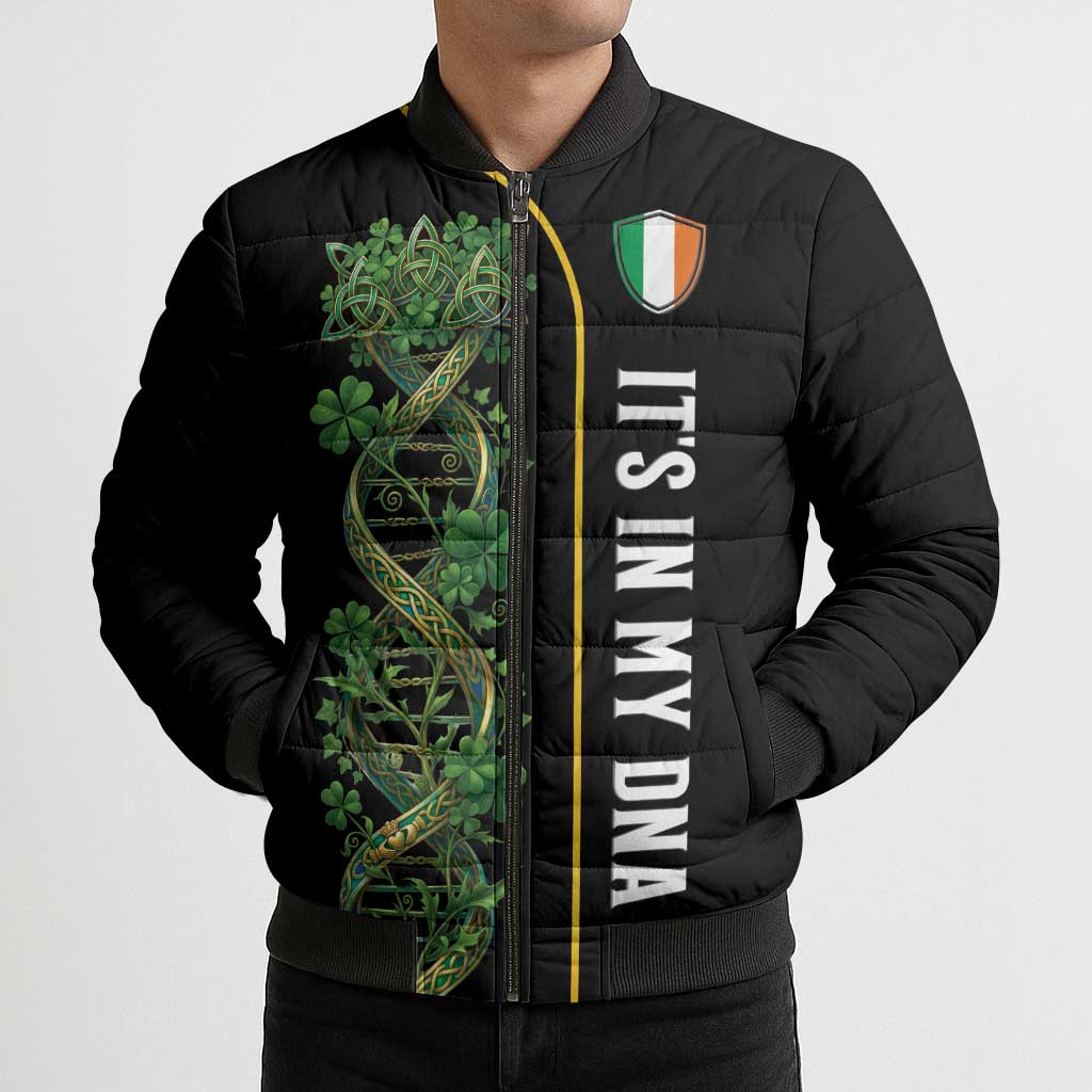 Personalized Irish Shamrock DNA Bomber Puffer Jacket It's In My DNA Pride Art