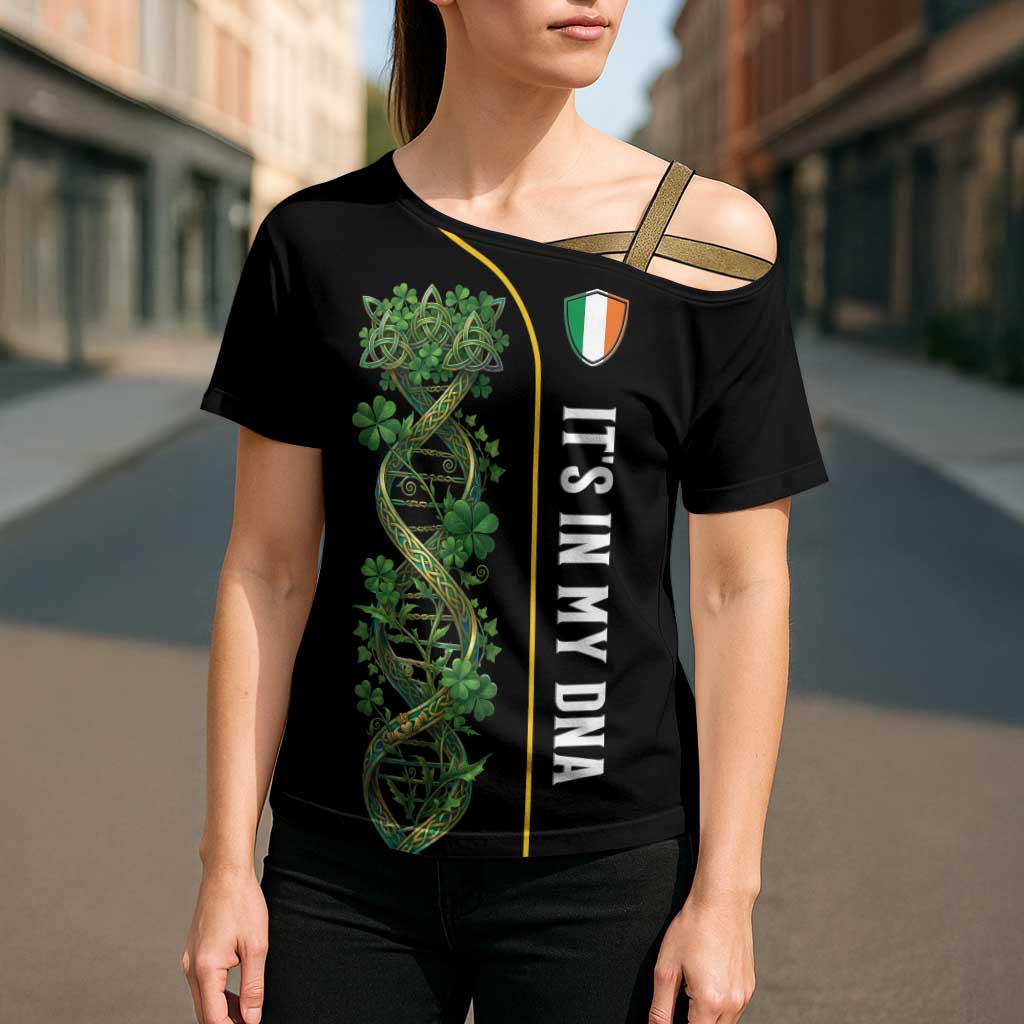 Personalized Irish Shamrock DNA Cross Shoulder Shirt It's In My DNA Pride Art