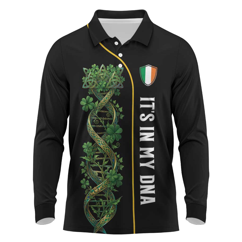 Personalized Irish Shamrock DNA Long Sleeve Polo Shirt It's In My DNA Pride Art