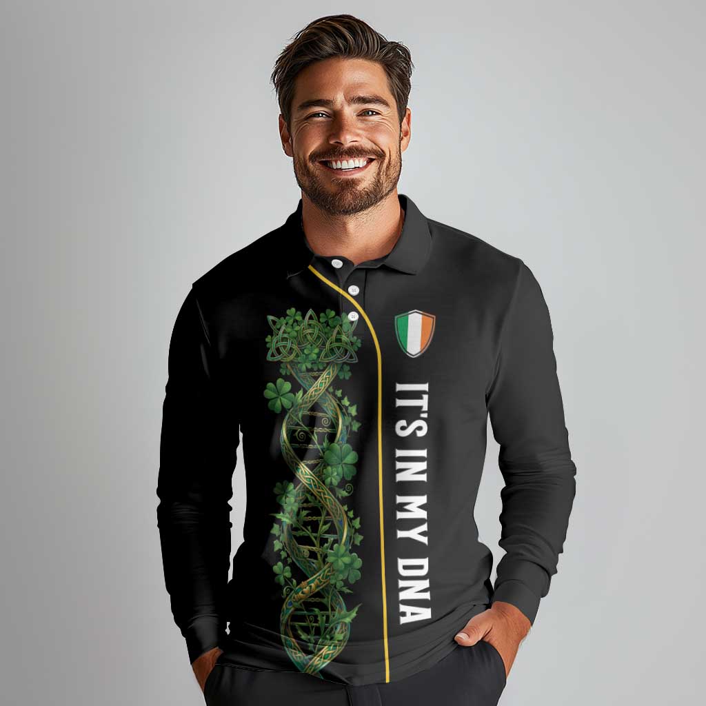 Personalized Irish Shamrock DNA Long Sleeve Polo Shirt It's In My DNA Pride Art