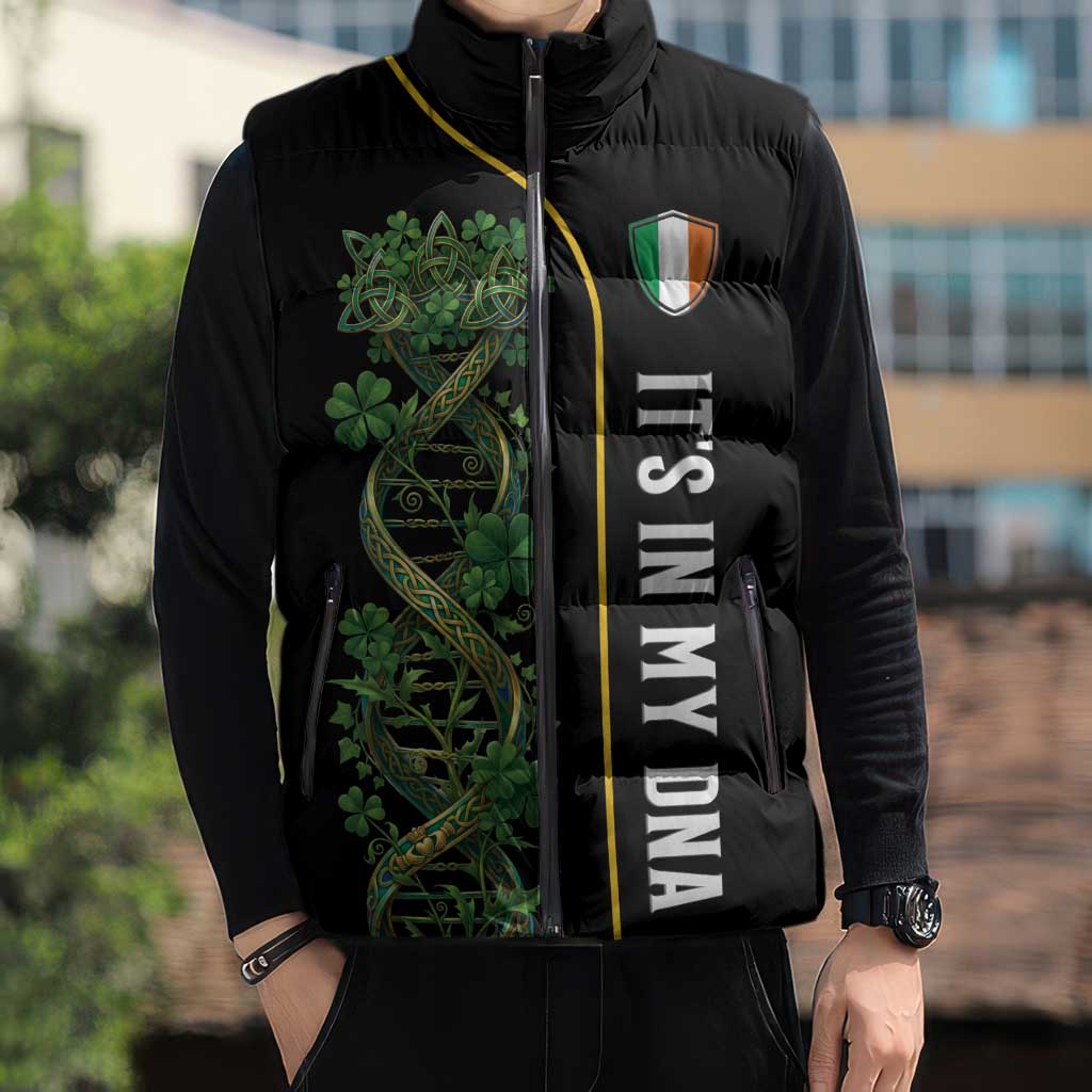 Personalized Irish Shamrock DNA Sleeveless Puffer Jacket It's In My DNA Pride Art
