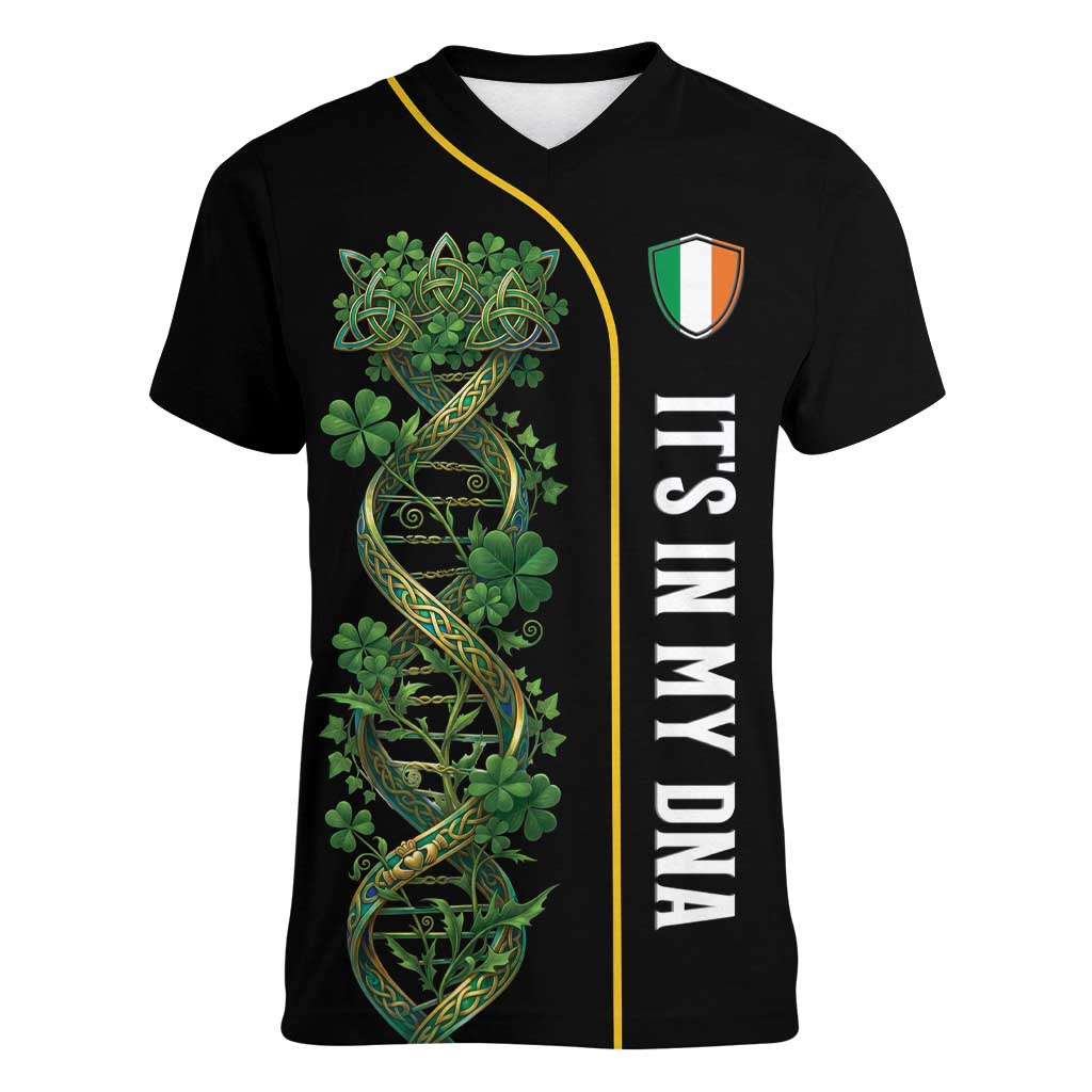 Personalized Irish Shamrock DNA Women V-Neck T-Shirt It's In My DNA Pride Art
