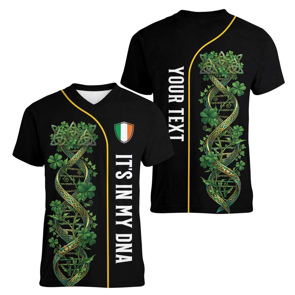 Personalized Irish Shamrock DNA Women V-Neck T-Shirt It's In My DNA Pride Art