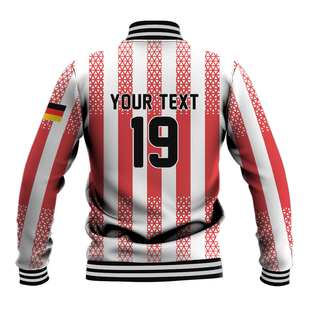 Custom German European Football Champions Baseball Jacket Rot Weiss Geometric Stripes