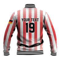 Custom German European Football Champions Baseball Jacket Rot Weiss Geometric Stripes