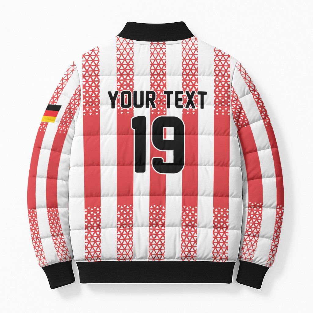 Custom German European Football Champions Bomber Puffer Jacket Rot Weiss Geometric Stripes