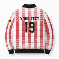 Custom German European Football Champions Bomber Puffer Jacket Rot Weiss Geometric Stripes