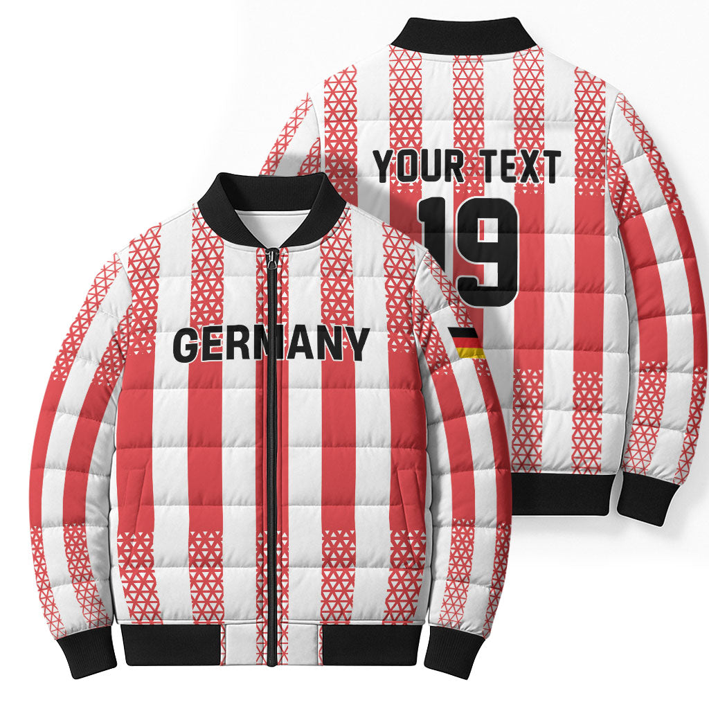 Custom German European Football Champions Bomber Puffer Jacket Rot Weiss Geometric Stripes